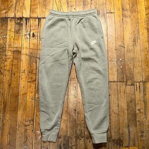 Nike Sweat Pants Men's S Khaki Fleece Lined Tapered Leg Drawstring Swoosh Logo